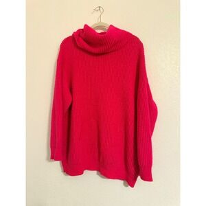 Davi & Dani Hot Pink Chunky Ribbed Cowl Neck Oversized Sweater Womens 1XL